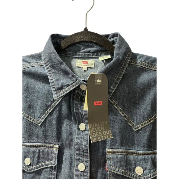 Levi's NWT Western Dark Wash Denim Jean Button Down Shirt Size Small Blue Rodeo - Picture 3 of 6